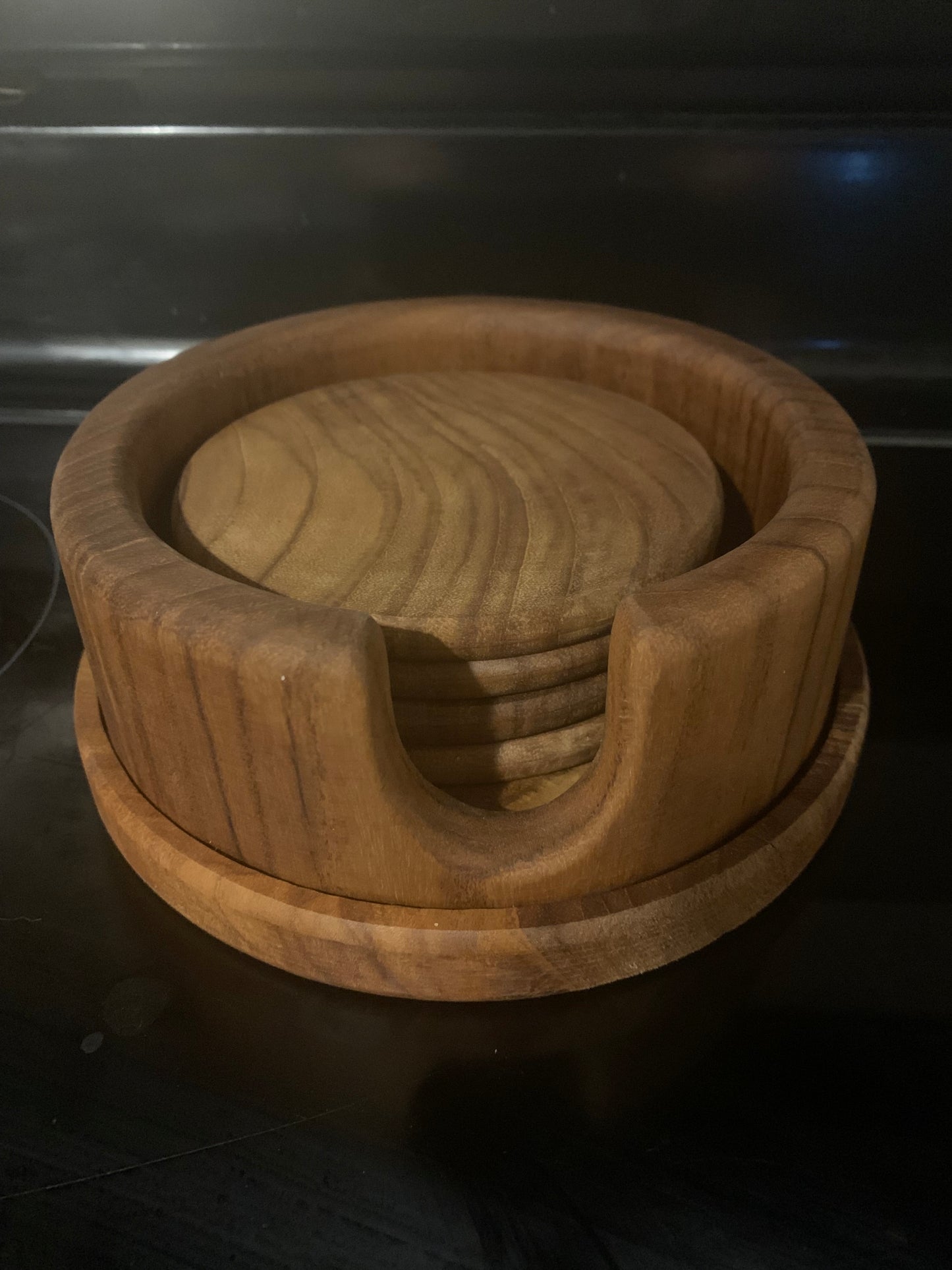 Handcrafted End-Grain Teak Coaster Set with Matching Holder